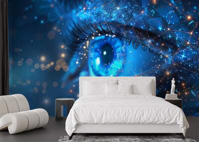 Polygonal eye in blue color Wall mural