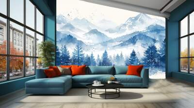 winter background, featuring watercolor design perfect for Christmas and New Year celebrations Wall mural