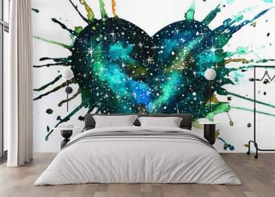 dipinto galassia cuore blu verde stelle Wall mural