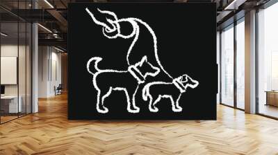 two dogs on a leash concept, chalk icon Wall mural