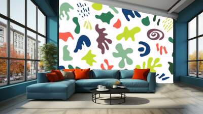 Matisse style geometric and organic shapes, an abstract collection of paper cuts. Algae, scraps, plants, dancing people. Minimalist modern exotic elements.  Wall mural