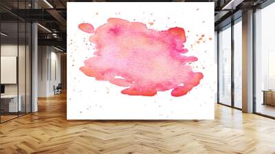 Watercolor pink stain on white background. Dots Wall mural