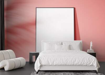 The layout of the poster is white on a pink background, minimalism. Front view. Mock up. 3d rendering Wall mural