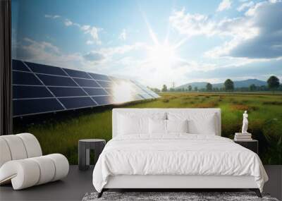 Field with grass and solar panels for Clean energy environment concept Wall mural