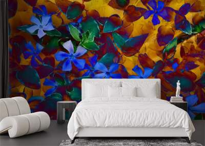 abstract floral with leaves in rust blue green and orange altered colors Wall mural