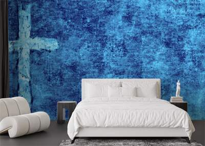 rough textured blue cross distressed canvas worship slide background painting Wall mural