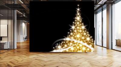 Golden Christmas tree on black background Wall mural