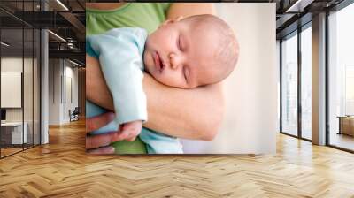 Newborn baby sleeping on her mothers arms Wall mural