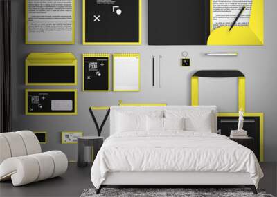 Corporate identity template design with a black and yellow color.  Wall mural