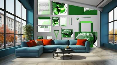 Corporate identity template. Green set with paint stains.  Wall mural