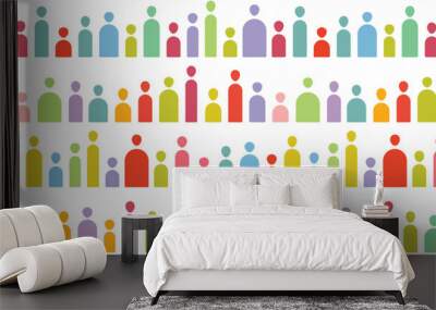 Human silhouettes abstract vector pattern, colorful diverse shapes and sizes, seamless repeating background design Wall mural