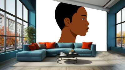 Vector illustration of an african woman with a buzz cut, female side profile, relaxed face with open eyes flat illustration. Wall mural