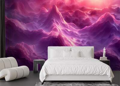 3d render of abstract art 3d background surreal landscape with big fantasy magic mountains with neon glowing blue purple and red gradient color light inside Wall mural