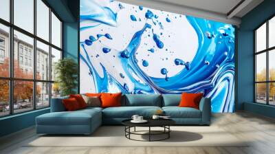 abstract art surreal acrylic water paint texture background with liquid curve wavy lines forms in blue white mix color Wall mural