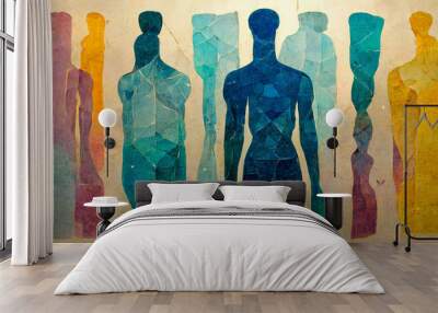 Human Silhouette Paper Art Whimsical Bright Colors Wall mural