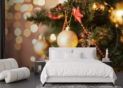 Beautiful holiday decorated room with Christmas tree Wall mural