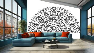 Circular pattern in form of mandala with flower for Henna, Mehndi, tattoo, decoration. Decorative ornament in ethnic oriental style. Outline doodle hand draw vector illustration. Wall mural