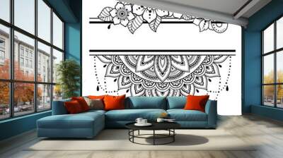 Frame in eastern tradition. Stylized with henna tattoos decorative pattern for decorating covers for book, notebook, casket, magazine, postcard and folder. Flower mandala in mehndi style. Wall mural