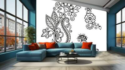 Henna tattoo flower template.Mehndi.
 Wall mural