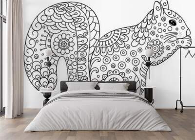 zentangle stylized squirrel. sketch for coloring book, poster, print, or tattoo. hand drawn vector i Wall mural