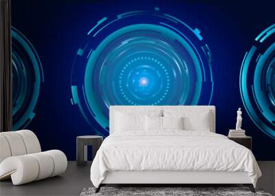 Blue abstract futuristic HUD object. Sci Fi user interface digital eye element consist of glow circles. Vector science and technology illustration Wall mural