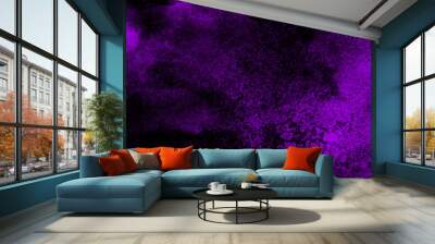 Deep dark violet neon lights watercolor on black background. Paper textured aquarelle canvas for creative design with scratches. Abstract cosmic purple ink texture water color paint illustration Wall mural