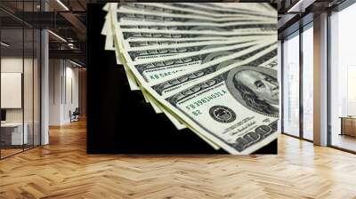 Hundred dollars usa on black background. Finance and money concept. Wall mural