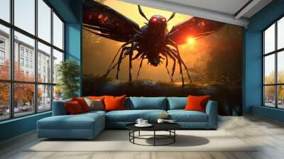 Insect monster in final sunlight. Generative AI Wall mural