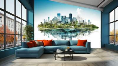 Eco friendly industry and climate concept double exposure. Globe with clean hydrogen energy. Clean environment and ecology for green earth concept. Wall mural