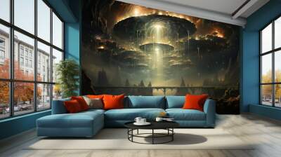  fantasy world. Dreamscapes the night. Star nebulae, month and moon, mountains, fog Wall mural