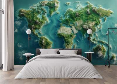 3D World map of the Earth with exaggerated topographic relief Wall mural