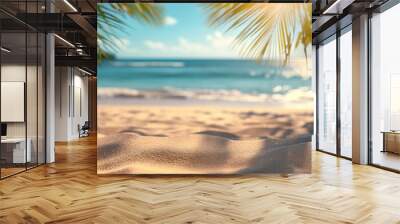 a beautiful tropical beach with palm trees, beautiful warm light Wall mural