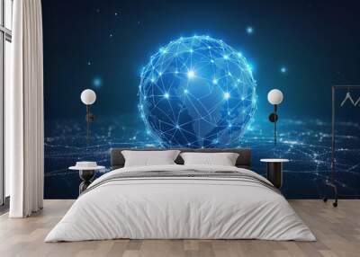 Abstract network vector concept with world globe. Internet and global connection background Wall mural