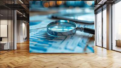 
magnifying glass magnifying glass lies on the table for Analytical research in economics, study of financial data Wall mural