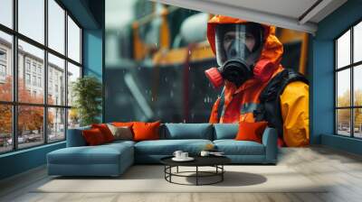 
rescuer in protective gear - Health and safety with copy space - Preparedness in the workplace Wall mural