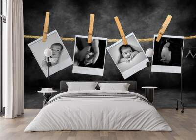 infant and mother polaroid photos developing in a darkroom Wall mural