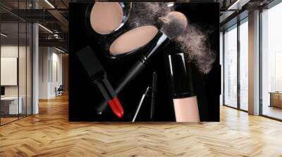 Pressed Powder With Lipstick and Mascara Wall mural