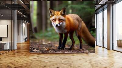 Animal in their natural environment, red fox in local wild life forest , generated AI  Generative AI Wall mural