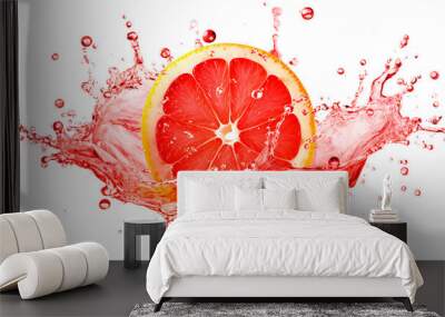 Grapefruit juice splash isolated white on white background, generated AI Wall mural