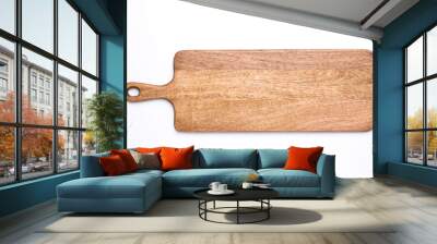 Wooden long kitchen board on a white background top view Wall mural