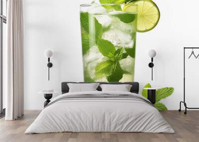 Mojito cocktail drink isolated on a transparent bakcground (Generative AI) Wall mural