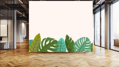 Summer tropical banner with copy space. Jungle grunge textured leaves. Flat vector illustration for background, invitation, advertising, poster, social media Wall mural