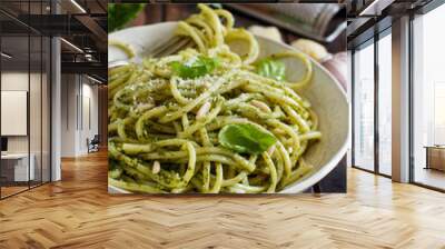 Spaghetti pasta with pesto sauce Wall mural