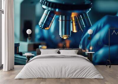  Scientist working microscope laboratory closeup. Science chemistry biology medicine people concept Wall mural