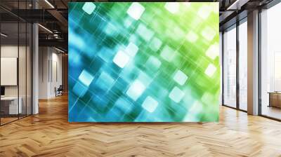 abstract blue and green background with squares and bokeh effect, technology concept Wall mural