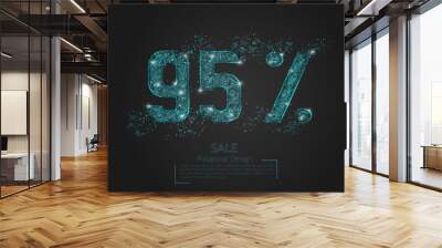 Abstract isolated blue 95 percent sale concept. Polygonal illustration looks like stars in the black night sky in space or flying glass shards. Digital design for website, web, internet. Wall mural