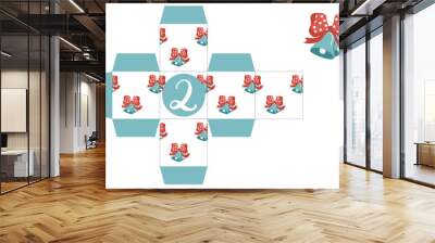 Advent Calendar Printable Gift Box. Gift box printable template. New Year and Christmas concept. Number 2 Wall mural