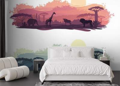 African landscape with wild animals Wall mural