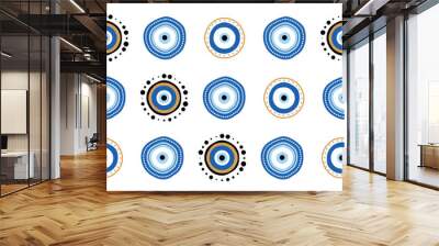 Greek evil eye vector symbol of protection. Seamless pattern. Turkish Nazar Boncugu amulet illustration. Believed that it protects against evil eye. Background of blue Turkish eyes Wall mural