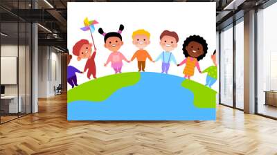 Happy children's day. Children. Friendship. Globe. Childhood. Children's rights holiday. Vector illustration Wall mural